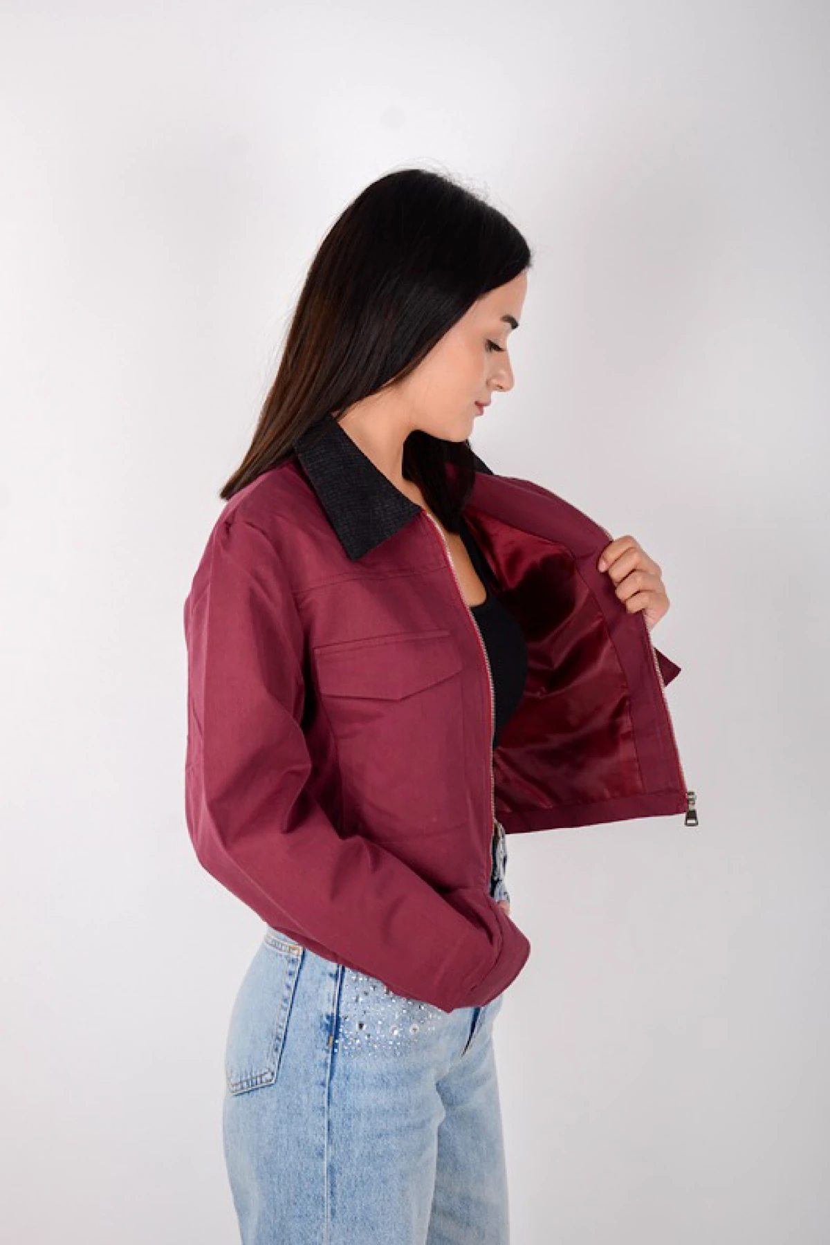 Kadın fitilli yaka yaka cep detaylı mevsimlik Ceket