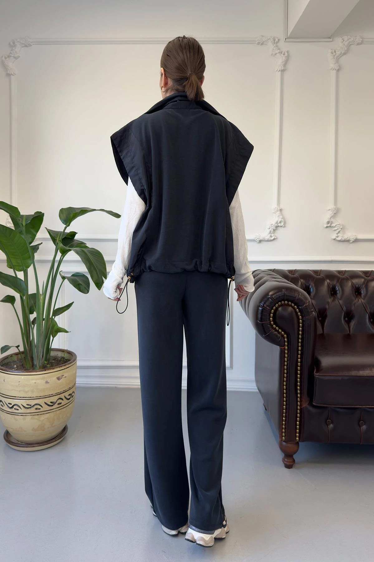 Kadın Garnili Yelekli Fermuarlı Cepli Modal Takım