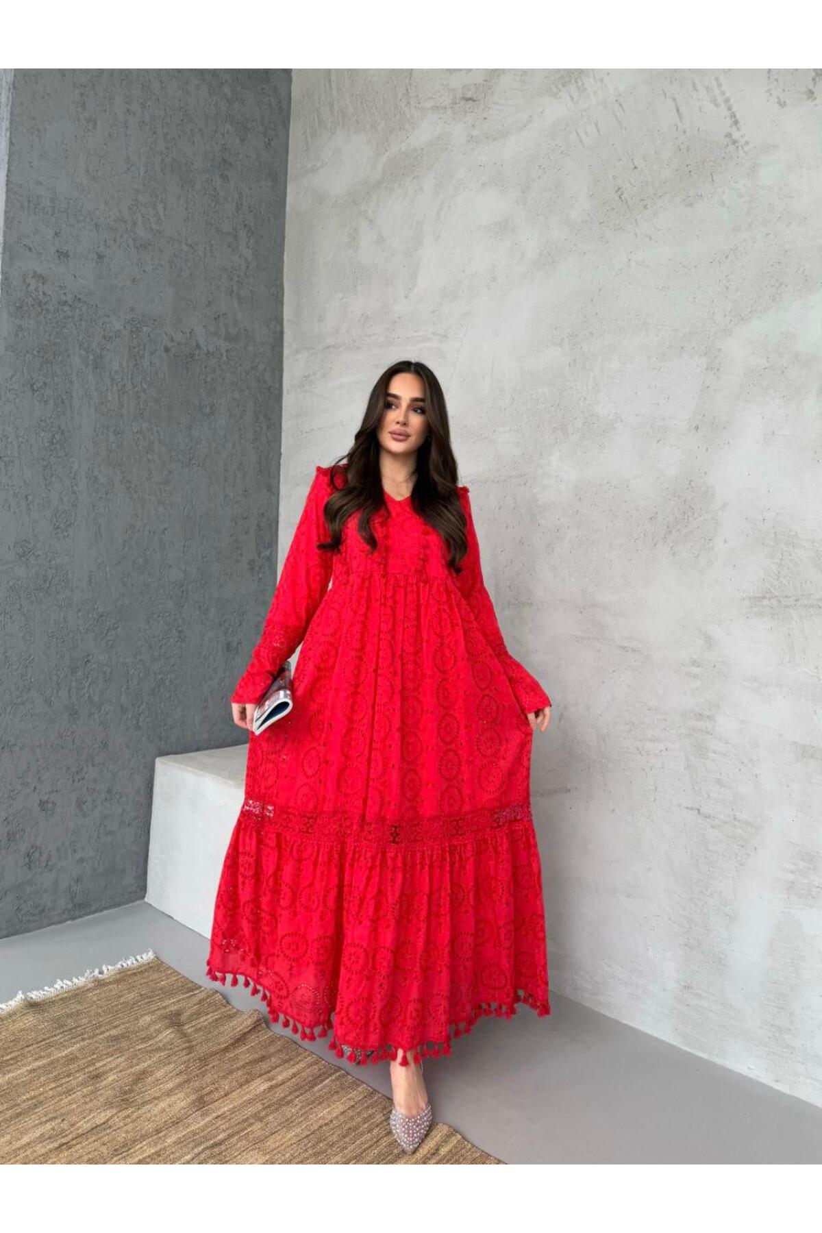 Kadın Fisto Tam Astarlı Pembe Uzun Elbise