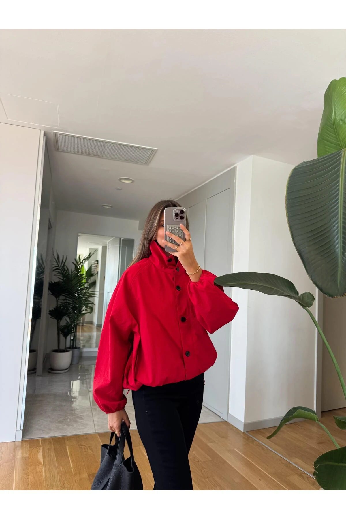 Kadın Dik Yaka Büzgülü Bomber Ceket