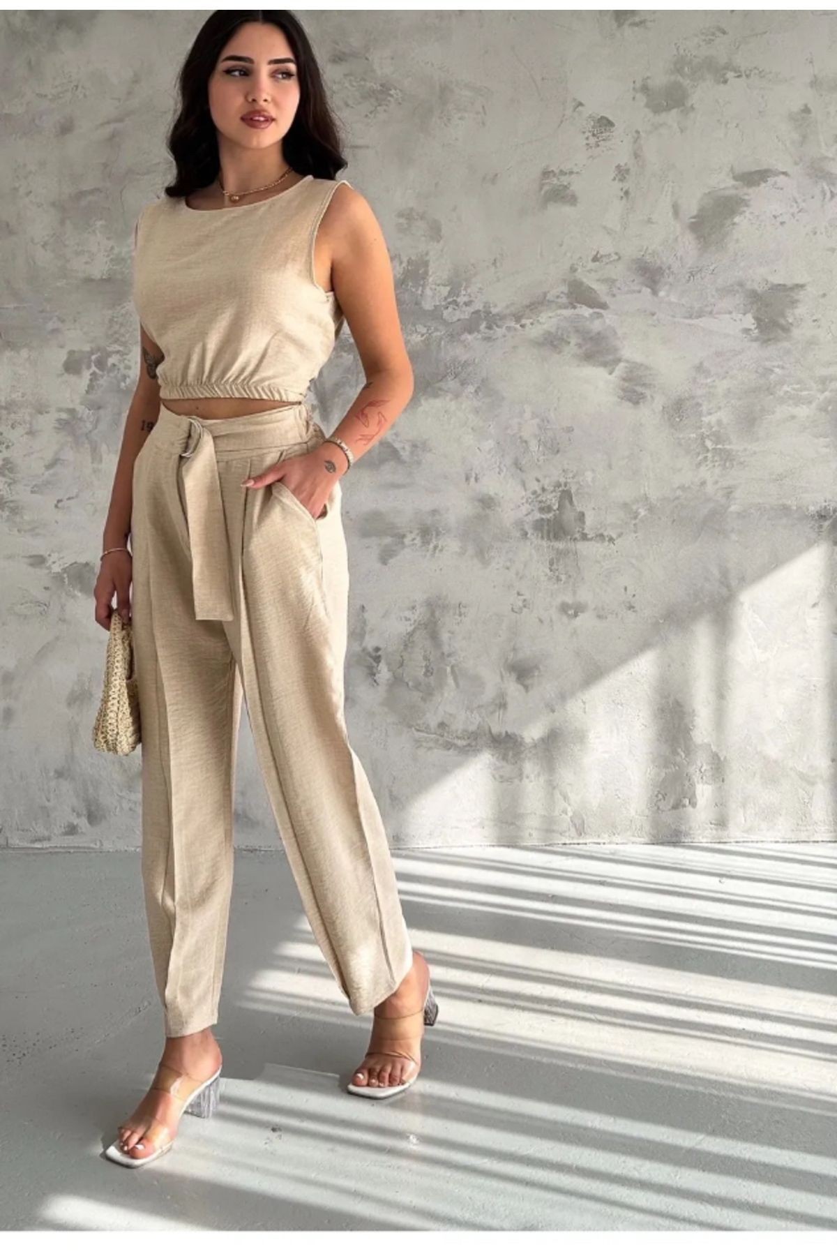 Kadın Pantolon Crop Takım