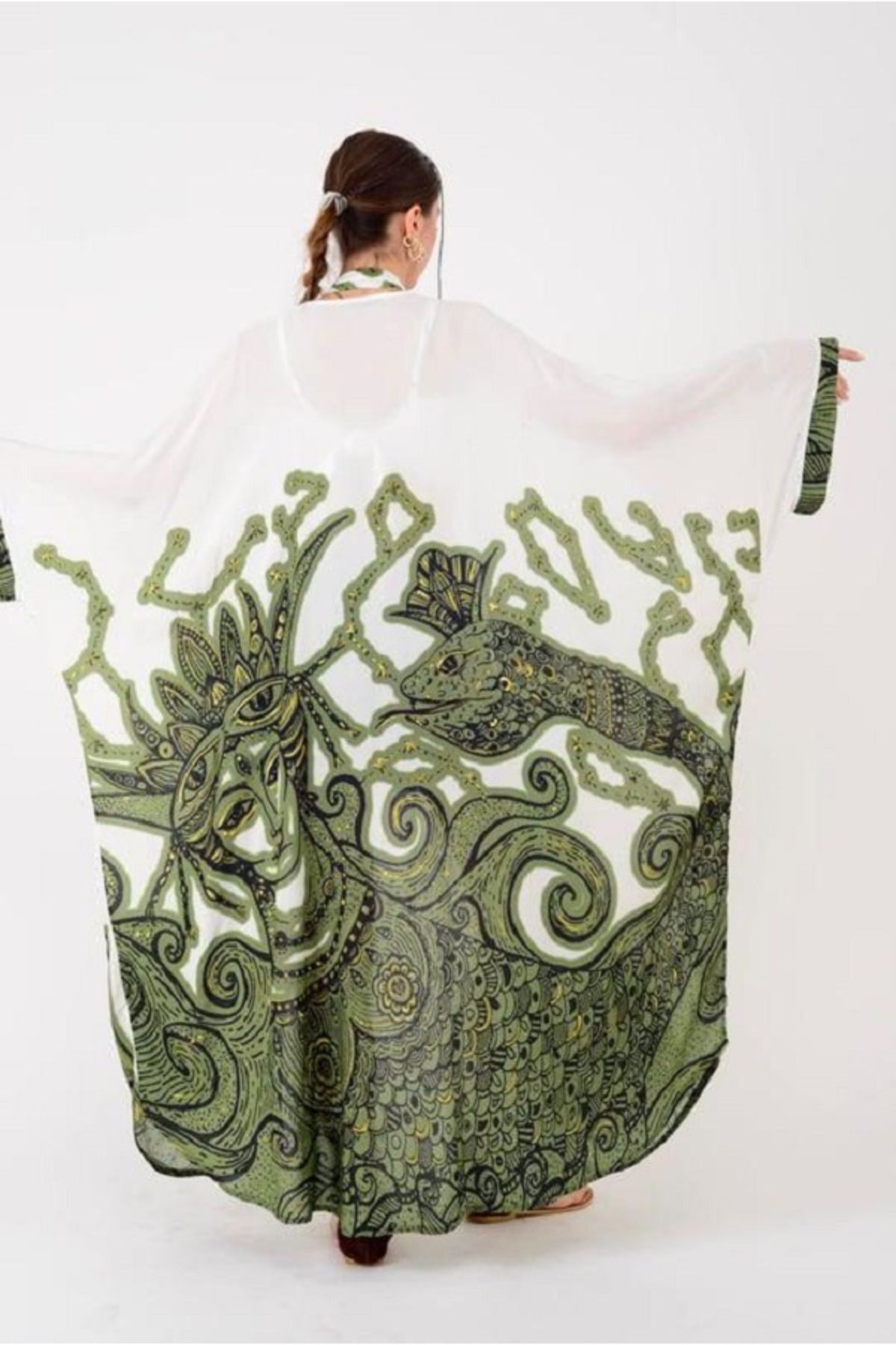 Bohem Astek Desenli Uzun Kimono