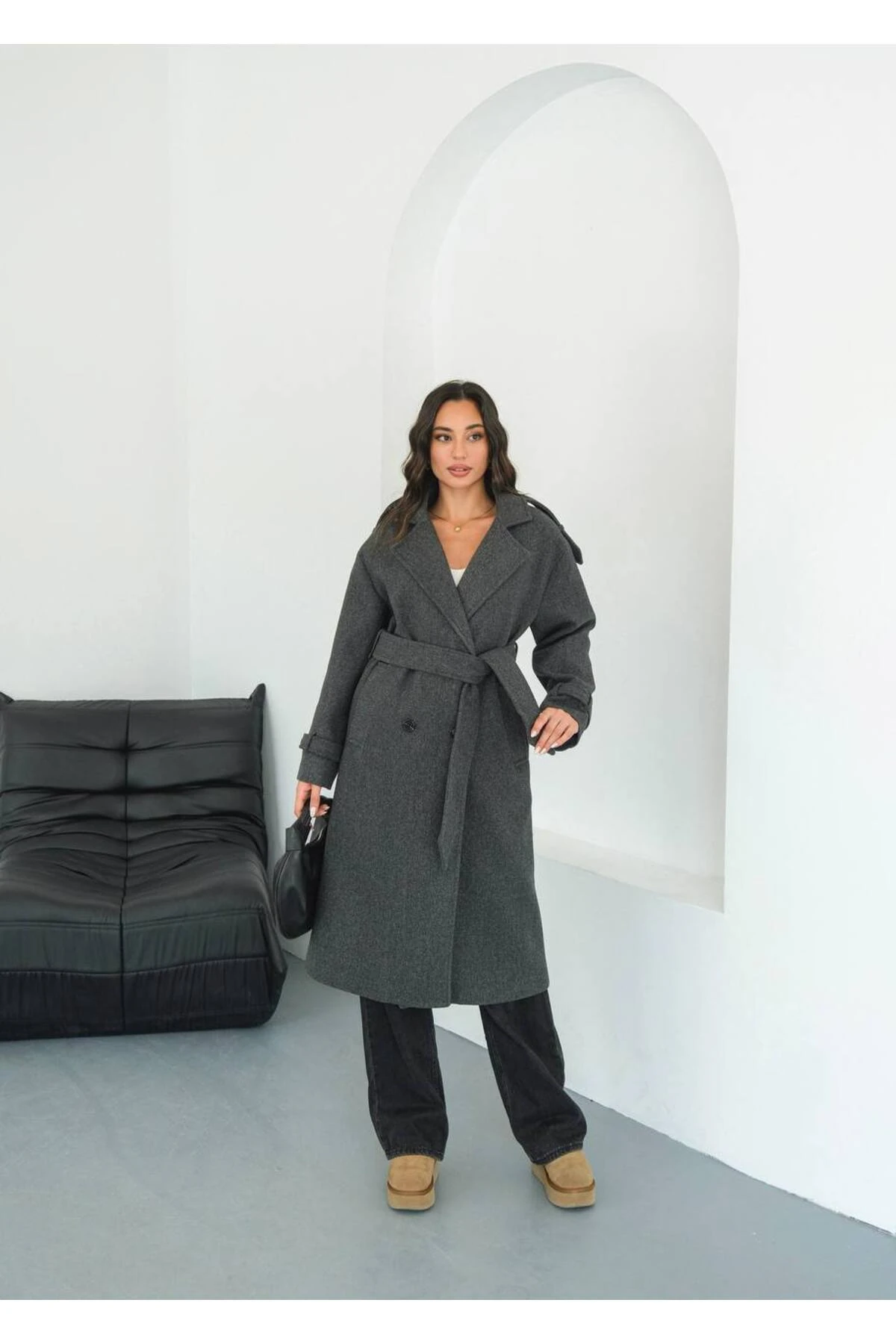 Kadın Premum Kalite Bağcıklı 4Düğmeli Kaban