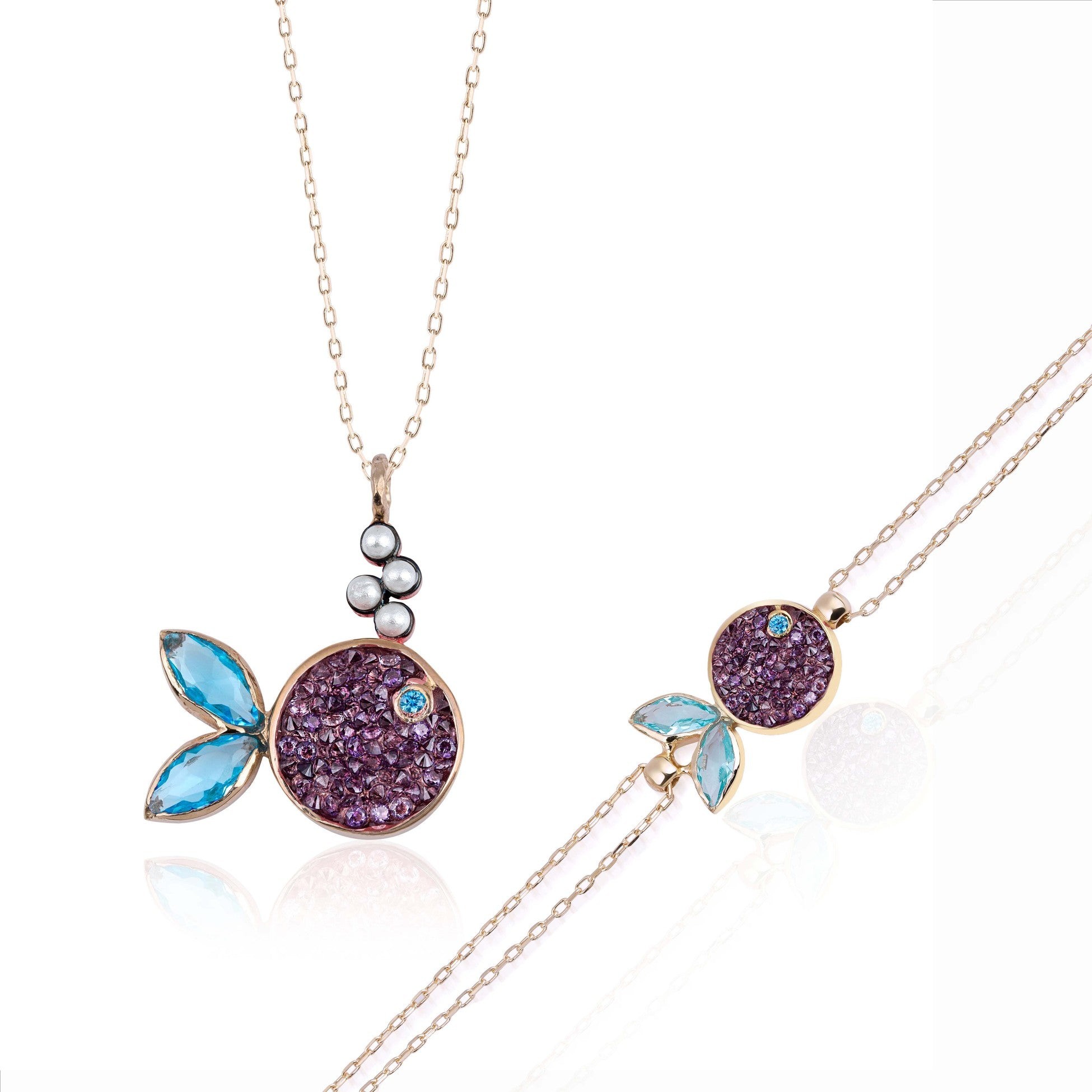 Perla Blue Topaz Detaylı Doğal Taşlı Balık Gümüş Set