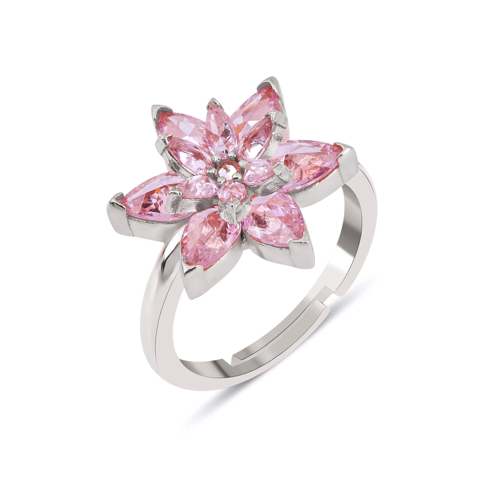 Doğal Taşlı Ayarlanabilir Lotus Çiçeği Gümüş Yüzük