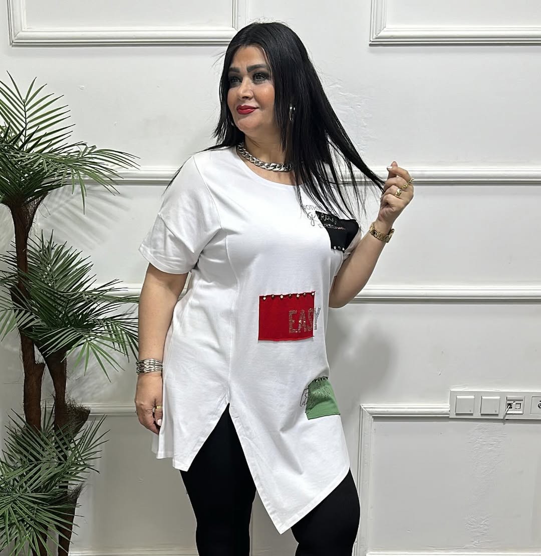 Tasarım Büyük Beden Tunik Bluz - Beyaz