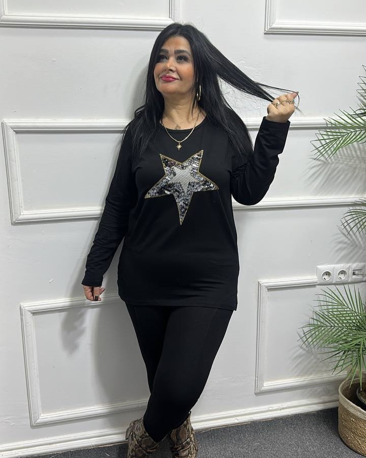 Pul Payet Yıldız Detaylı Bluz