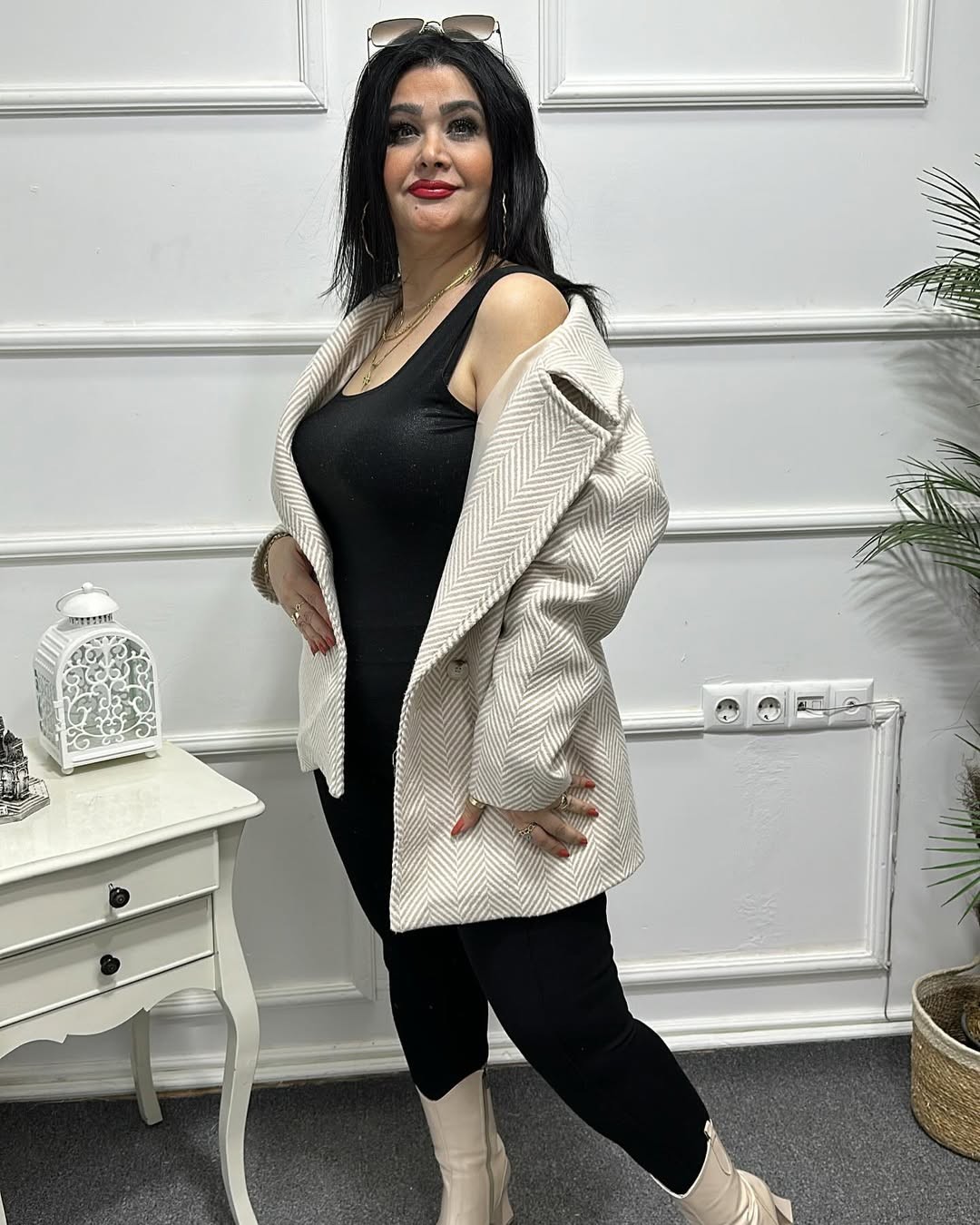 Çizgili Kaşe Mont 
