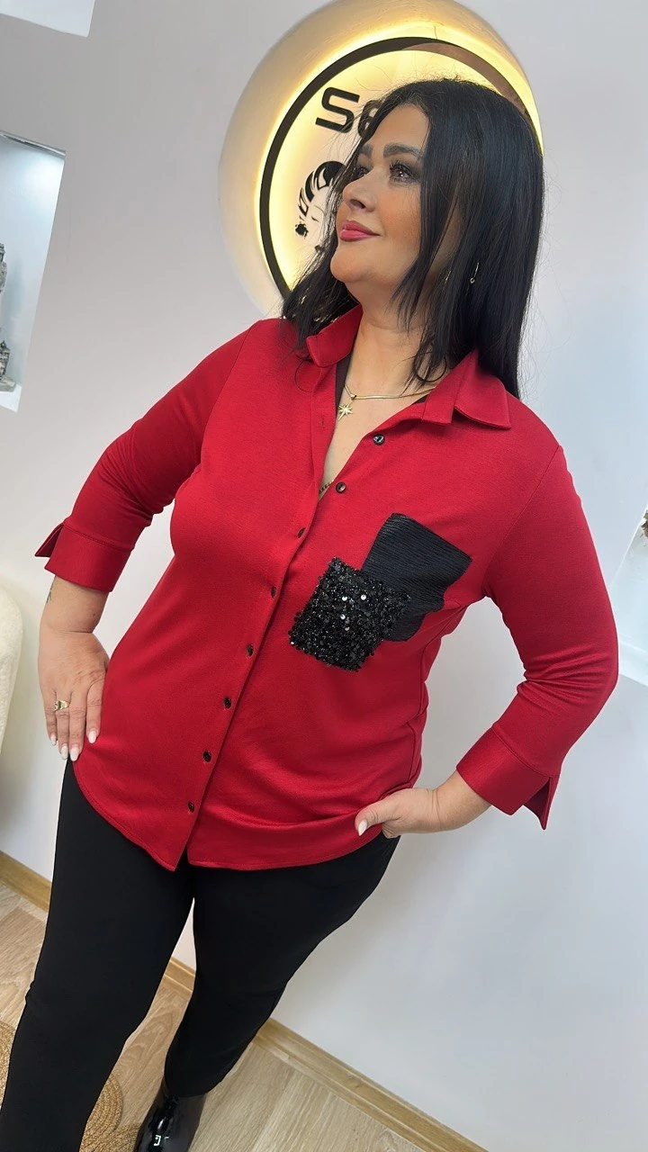 Premium Luxury Leopar Gömlek - Kırmızı
