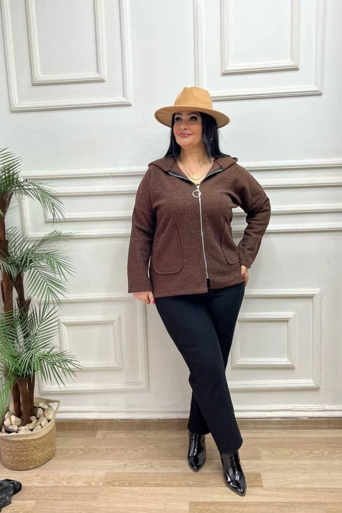 Cepli, Kapüşonlu Kuzu Kaban  - Kahverengi