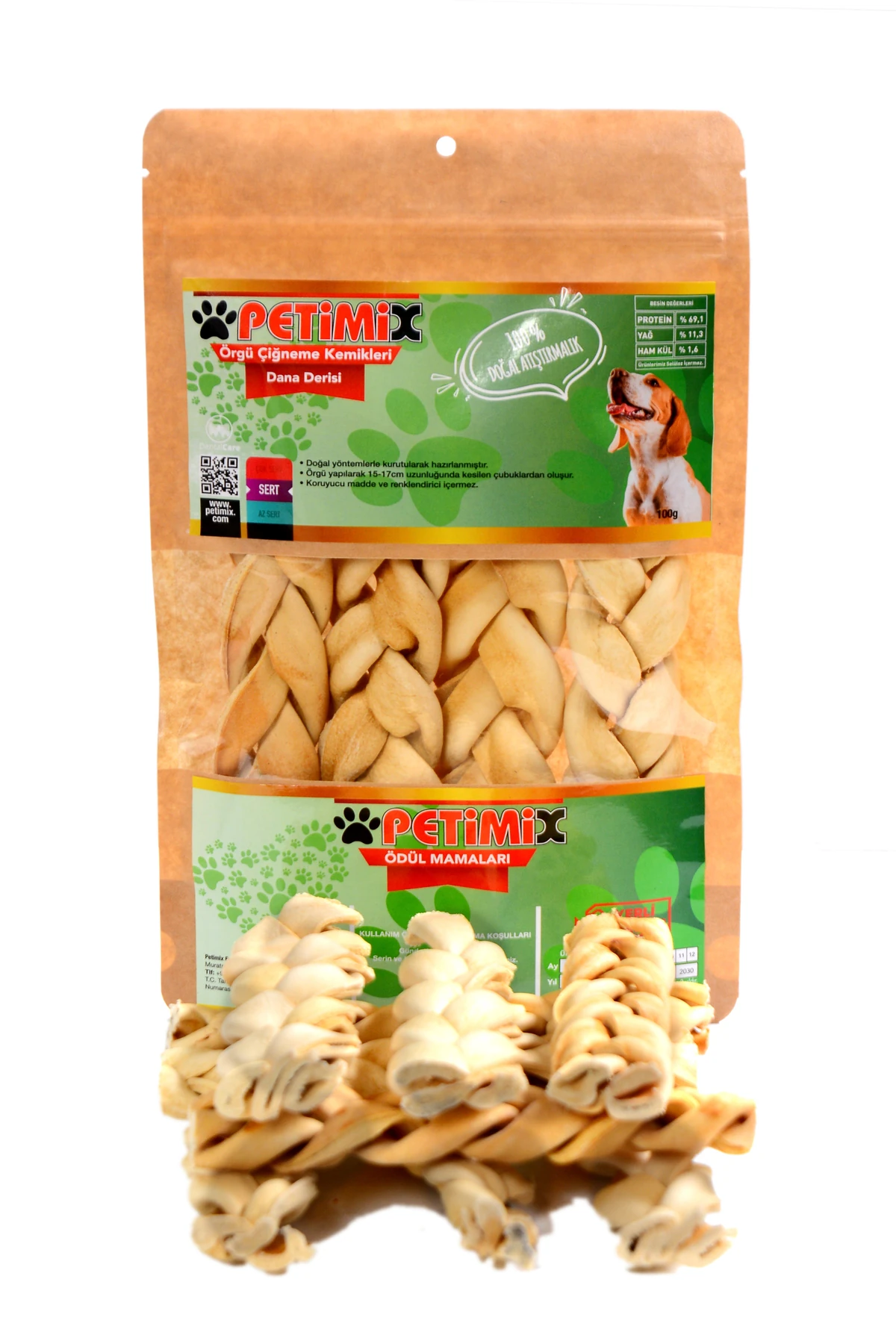 Örgü Dana Derisi 100g Çiğneme Kemikleri Köpek Ödül Maması