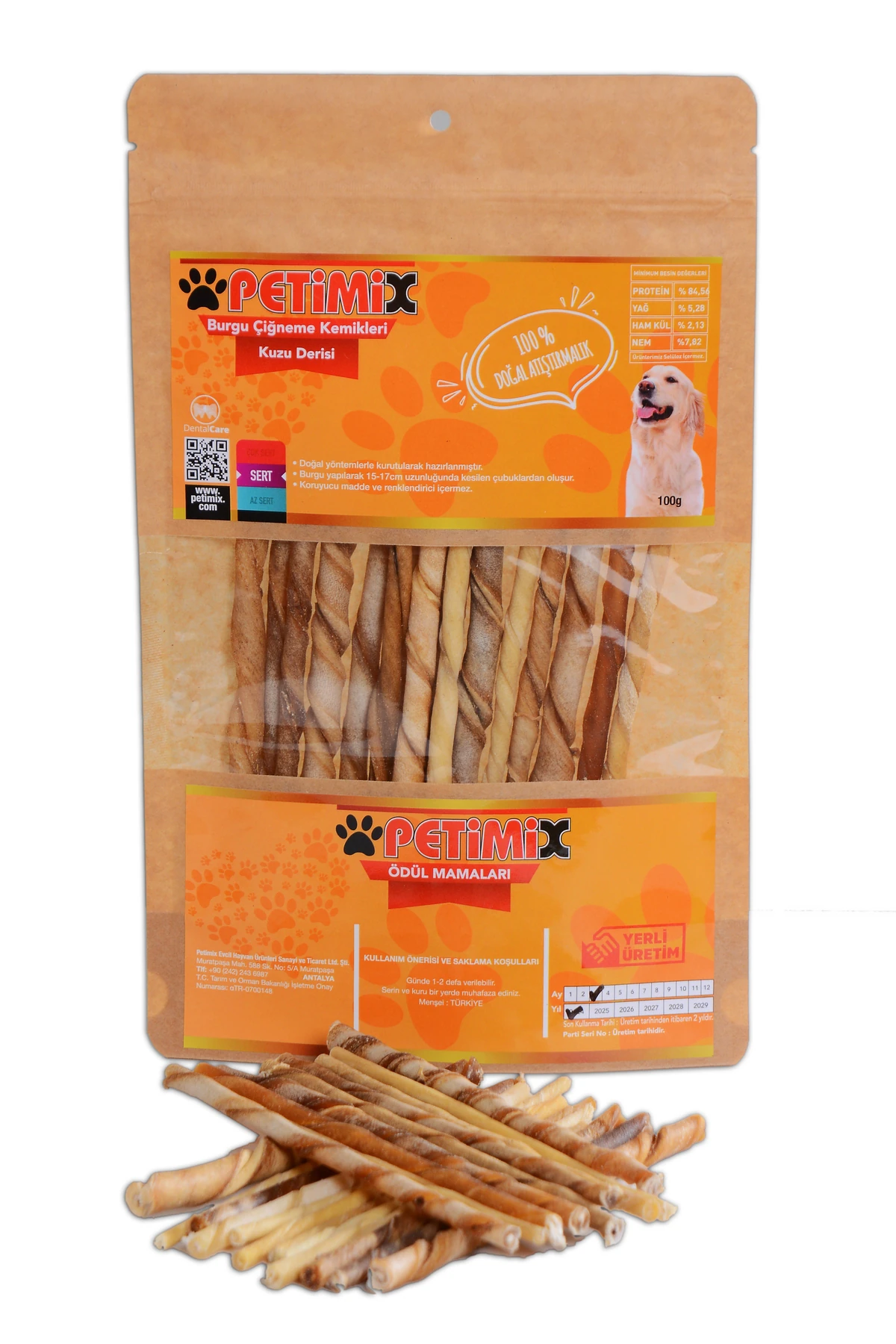 Burgu Kuzu Derisi 100g Çiğneme Kemikleri Köpek Ödülü