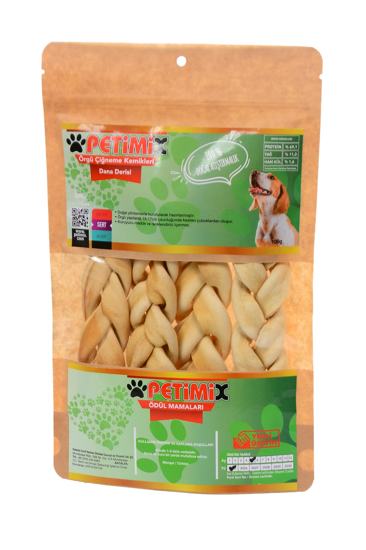 Örgü Dana Derisi 100g Çiğneme Kemikleri Köpek Ödül Maması