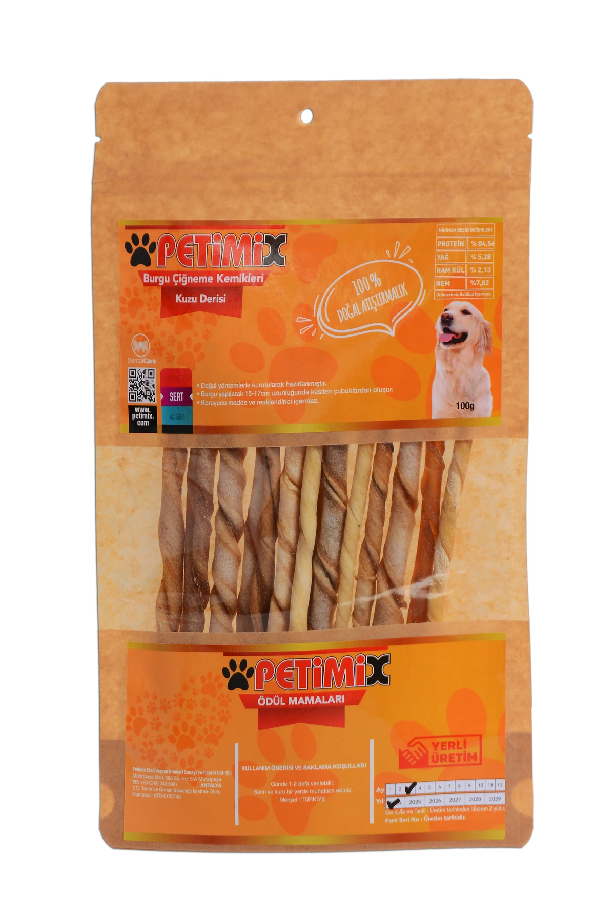 Burgu Kuzu Derisi 100g Çiğneme Kemikleri Köpek Ödülü