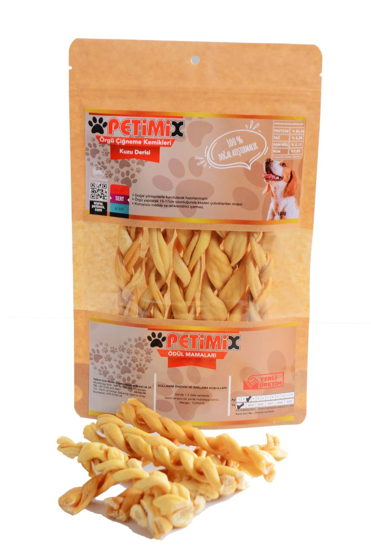 Örgü Kuzu Deri Çiğneme Kemikleri 100g Köpek Ödülü