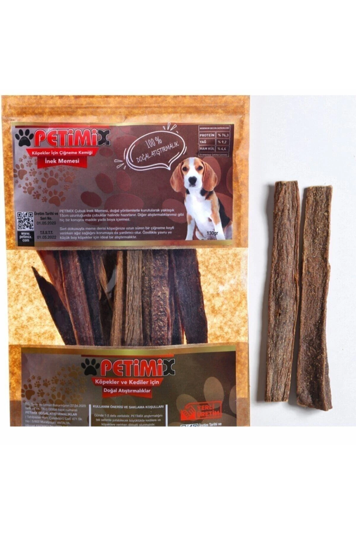 Meme Çubuk 130g Inek Memesi Çiğneme Kemikleri Köpek Ödül Maması