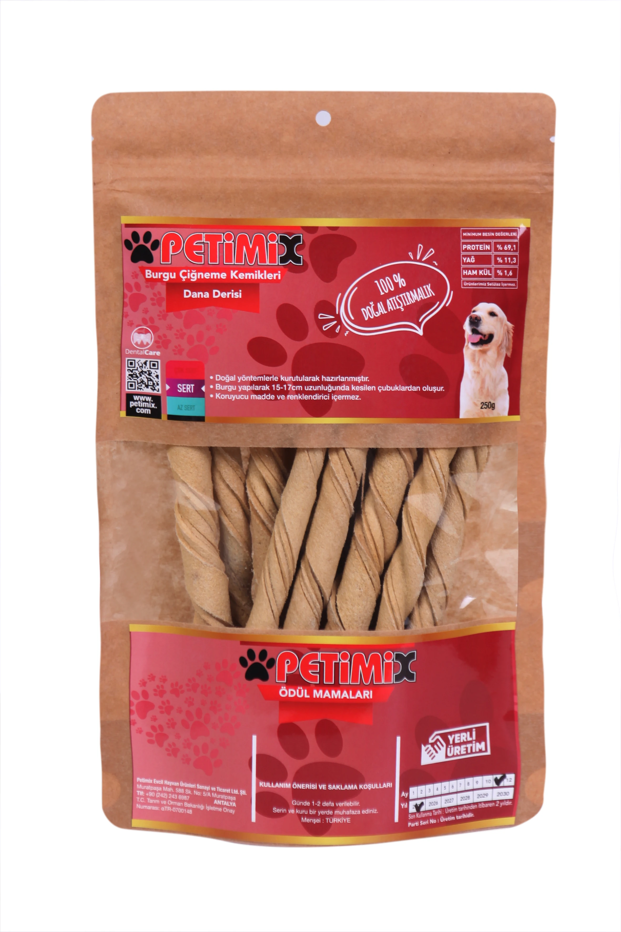 Burgu Dana Derisi 250g Çiğneme Kemikleri Köpek Ödülü