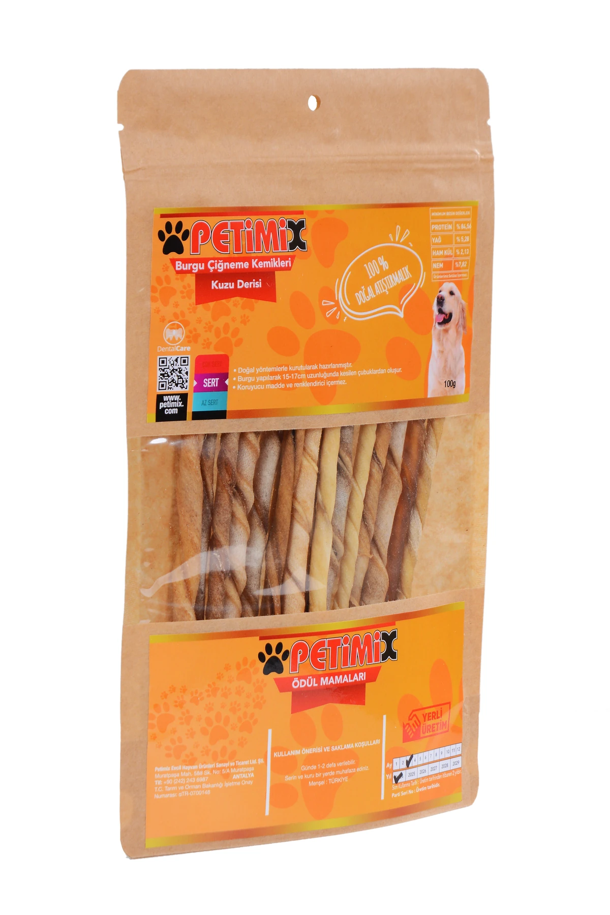 Burgu Kuzu Derisi 100g Çiğneme Kemikleri Köpek Ödülü