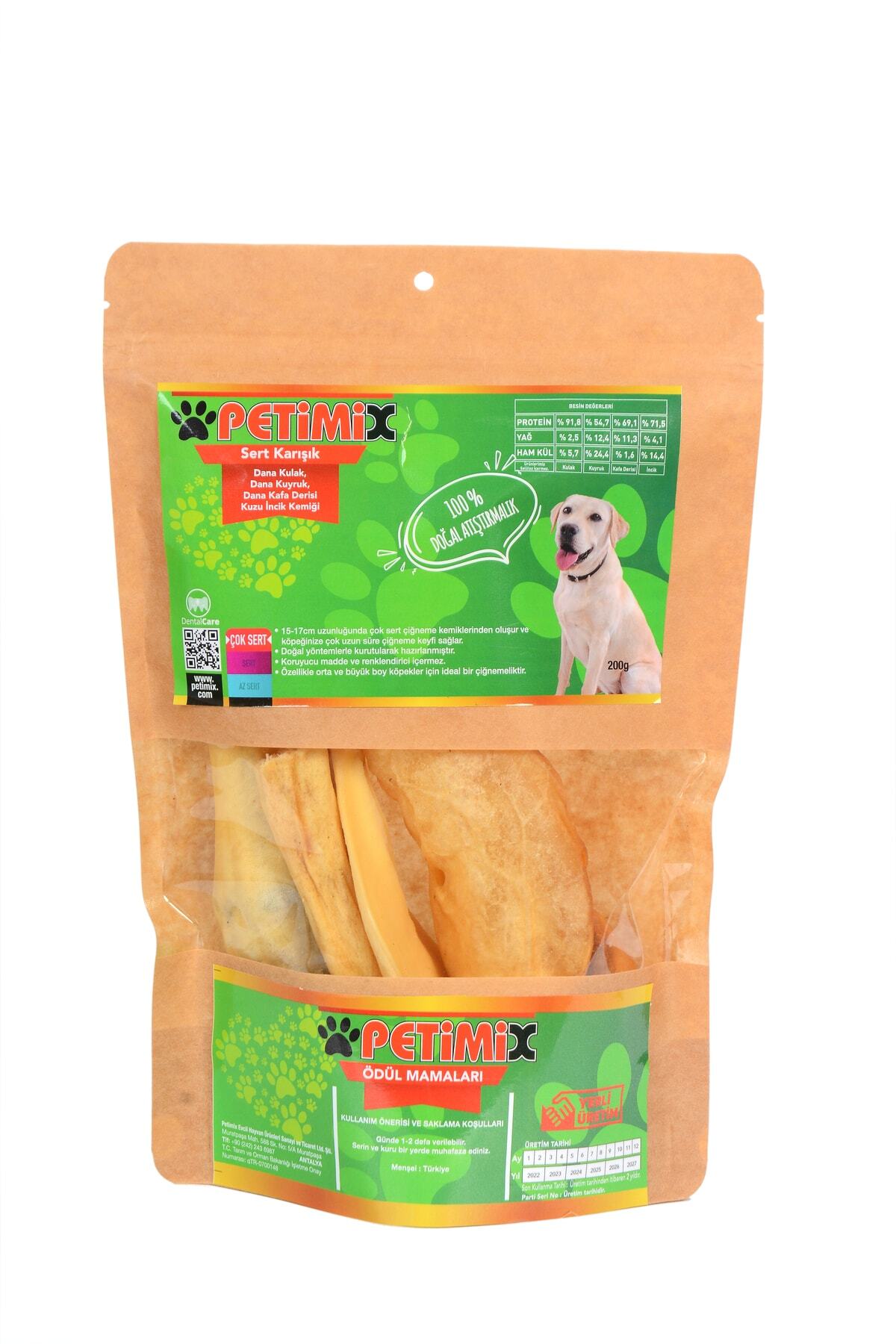 Sert Karışık 200g Çiğneme Kemikleri Köpek Ödül Maması Dana Kulak Kuzu Ayak Dana Kuyruk Kafa Derisi
