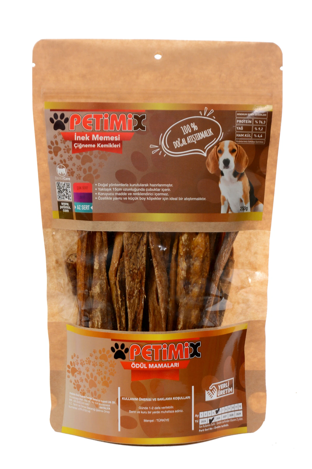 Meme Çubuk 250g Inek Memesi Çiğneme Kemikleri Köpek Ödül Maması