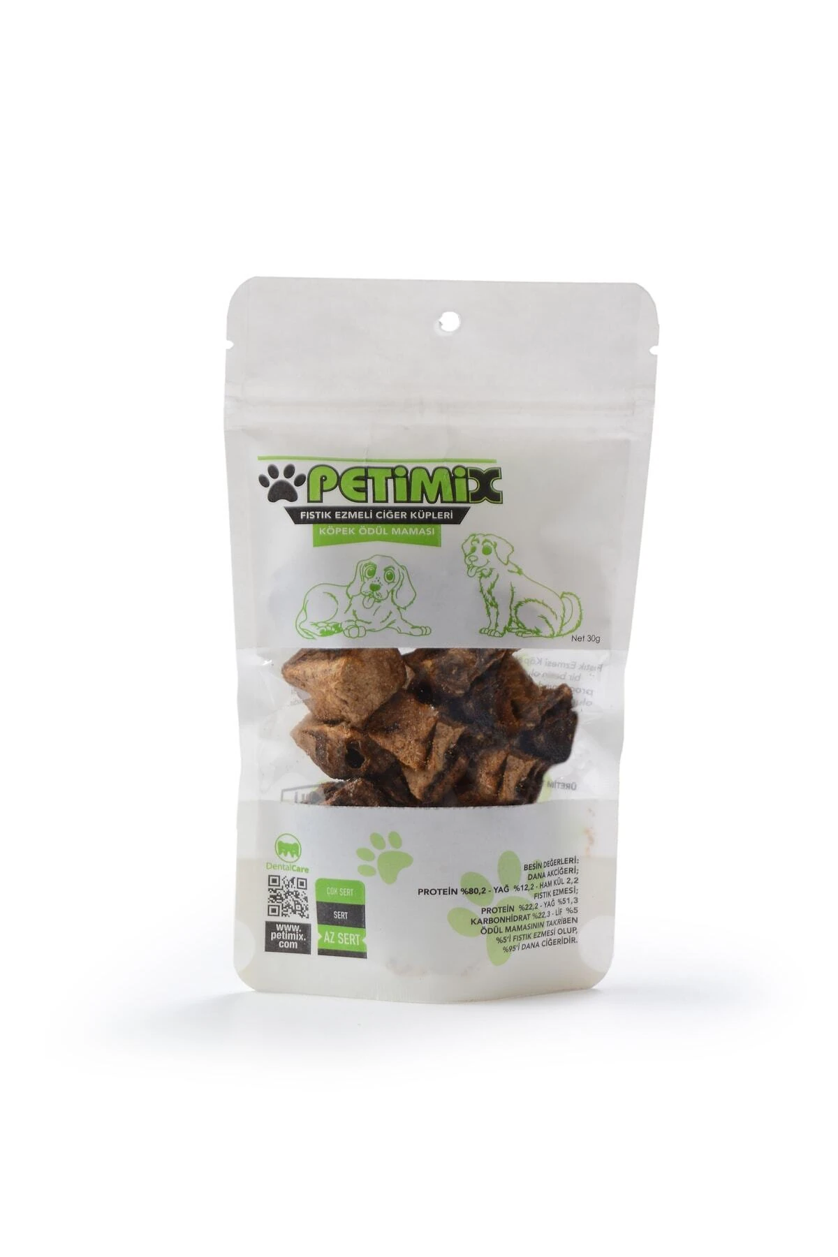 Fıstık Ezmeli Dana Ciğer Küpleri 30g Köpek Ödül Maması