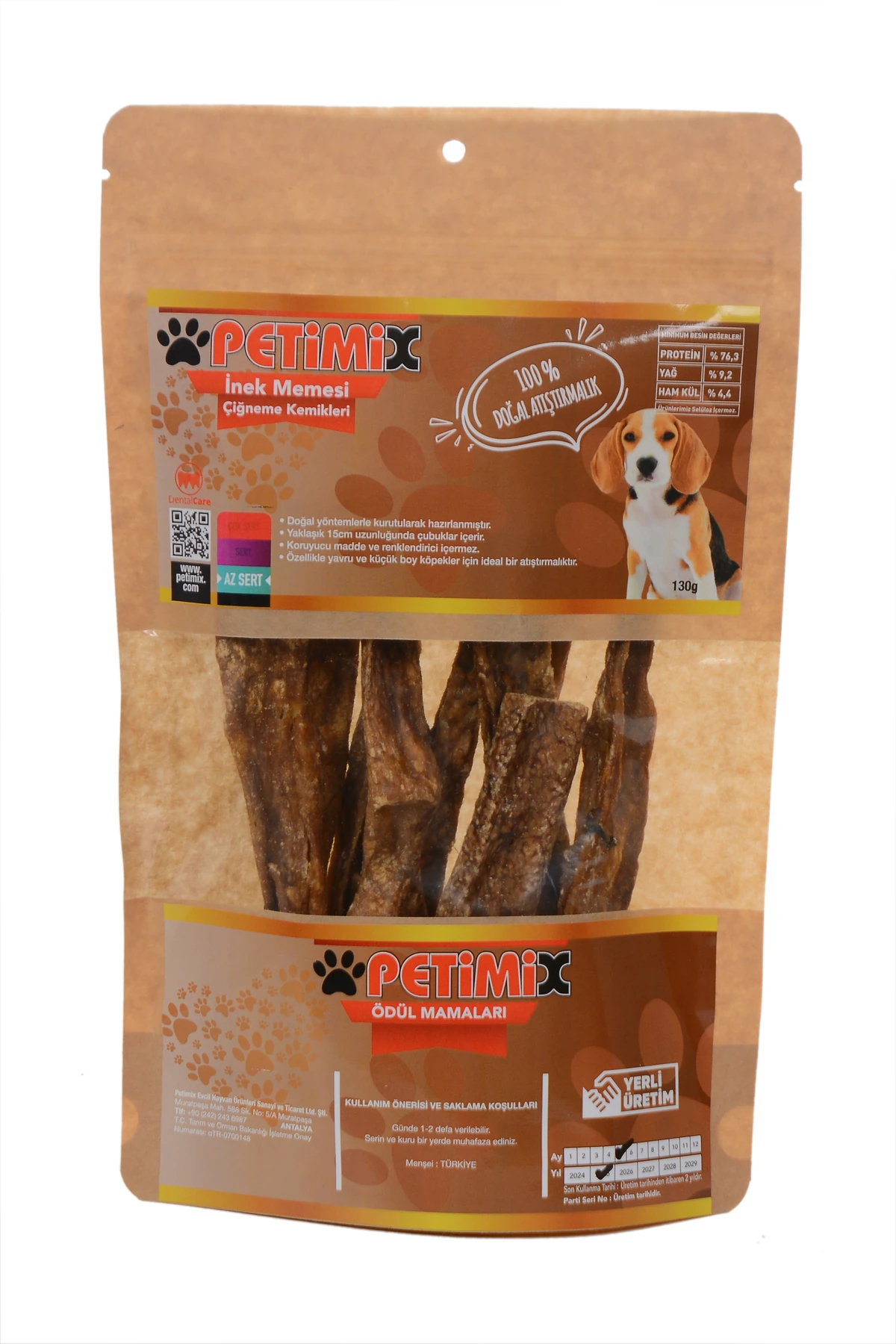 Meme Çubuk 130g Inek Memesi Çiğneme Kemikleri Köpek Ödül Maması