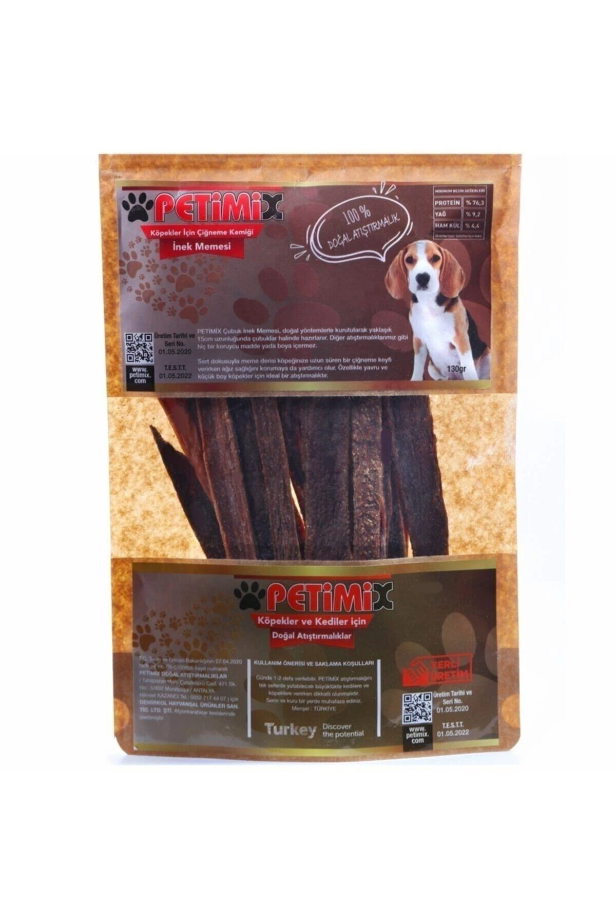 Meme Çubuk 130g Inek Memesi Çiğneme Kemikleri Köpek Ödül Maması