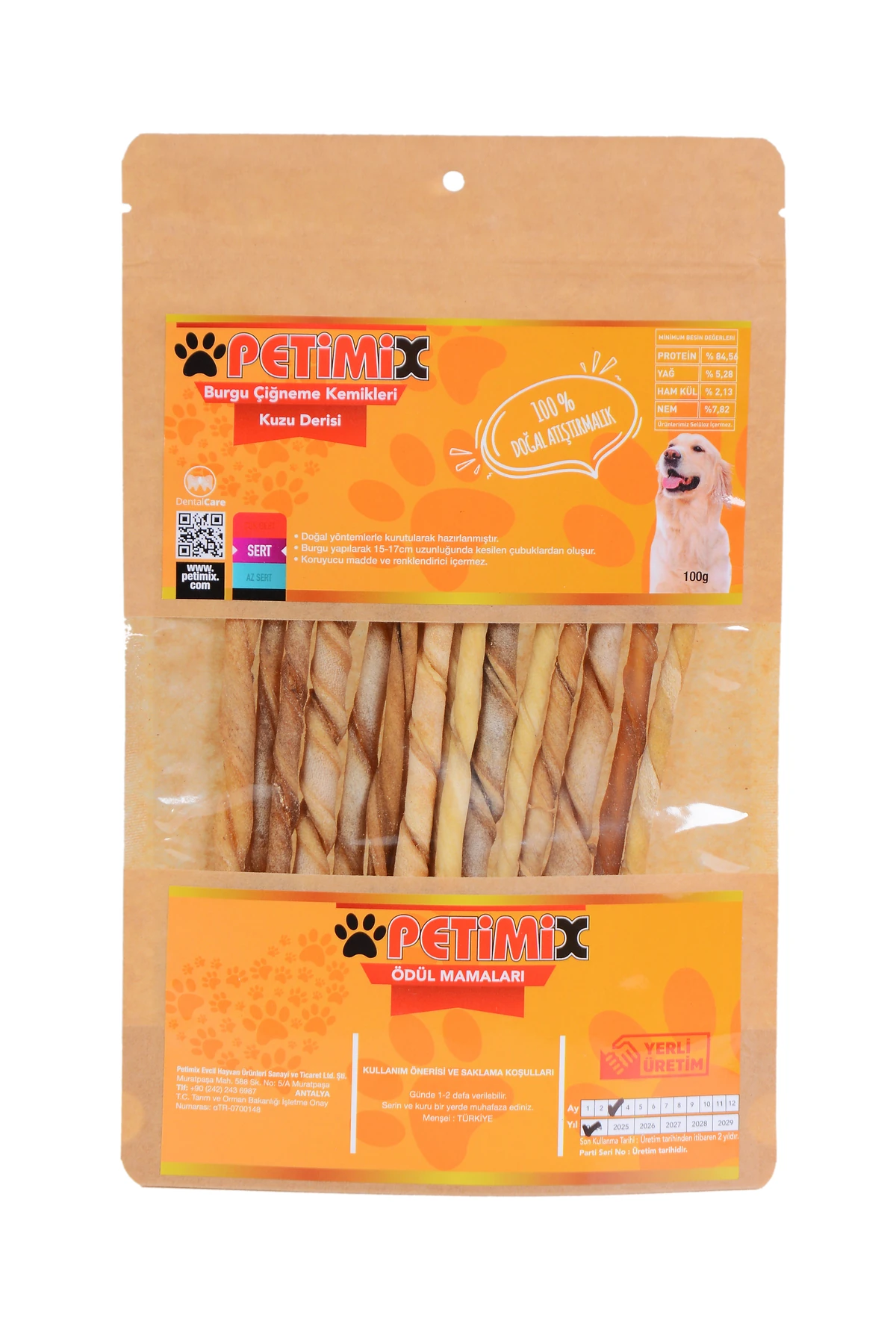 Burgu Kuzu Derisi 100g Çiğneme Kemikleri Köpek Ödülü