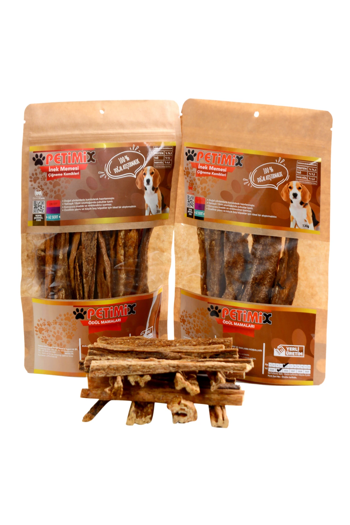 Meme Çubuk 250g Inek Memesi Çiğneme Kemikleri Köpek Ödül Maması