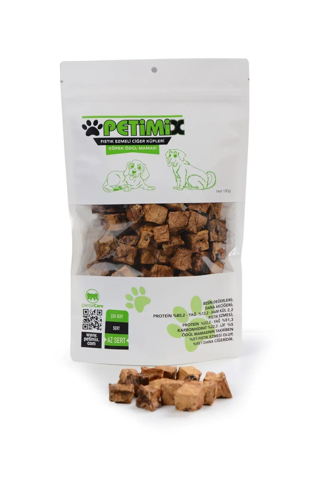 Fıstık Ezmeli Dana Ciğer Küpleri 100g Köpek Ödül Maması