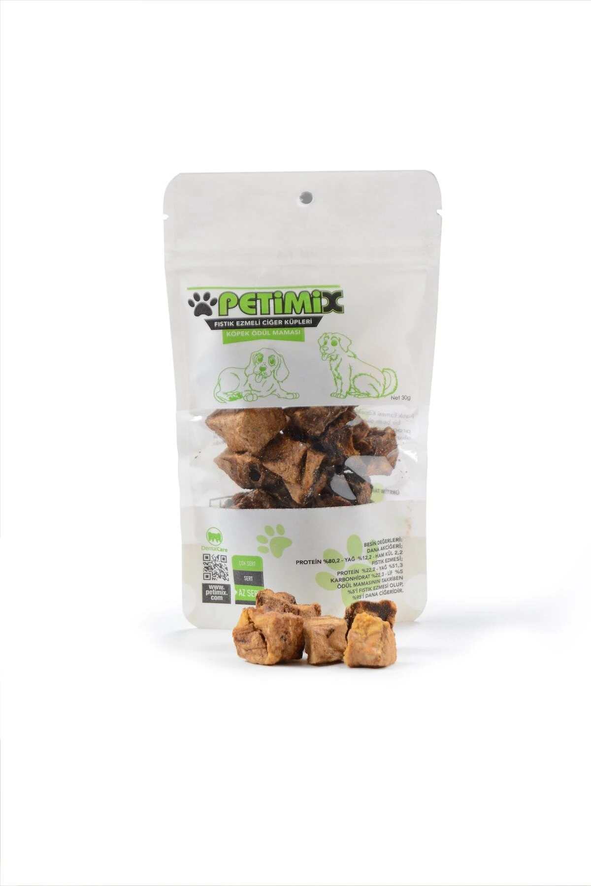 Fıstık Ezmeli Dana Ciğer Küpleri 30g Köpek Ödül Maması