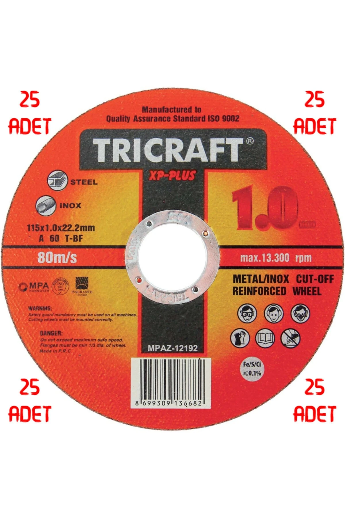 Trcx 25 Adet Inox Metal Kesici Taş 115x1.0x22 Mm 25'li