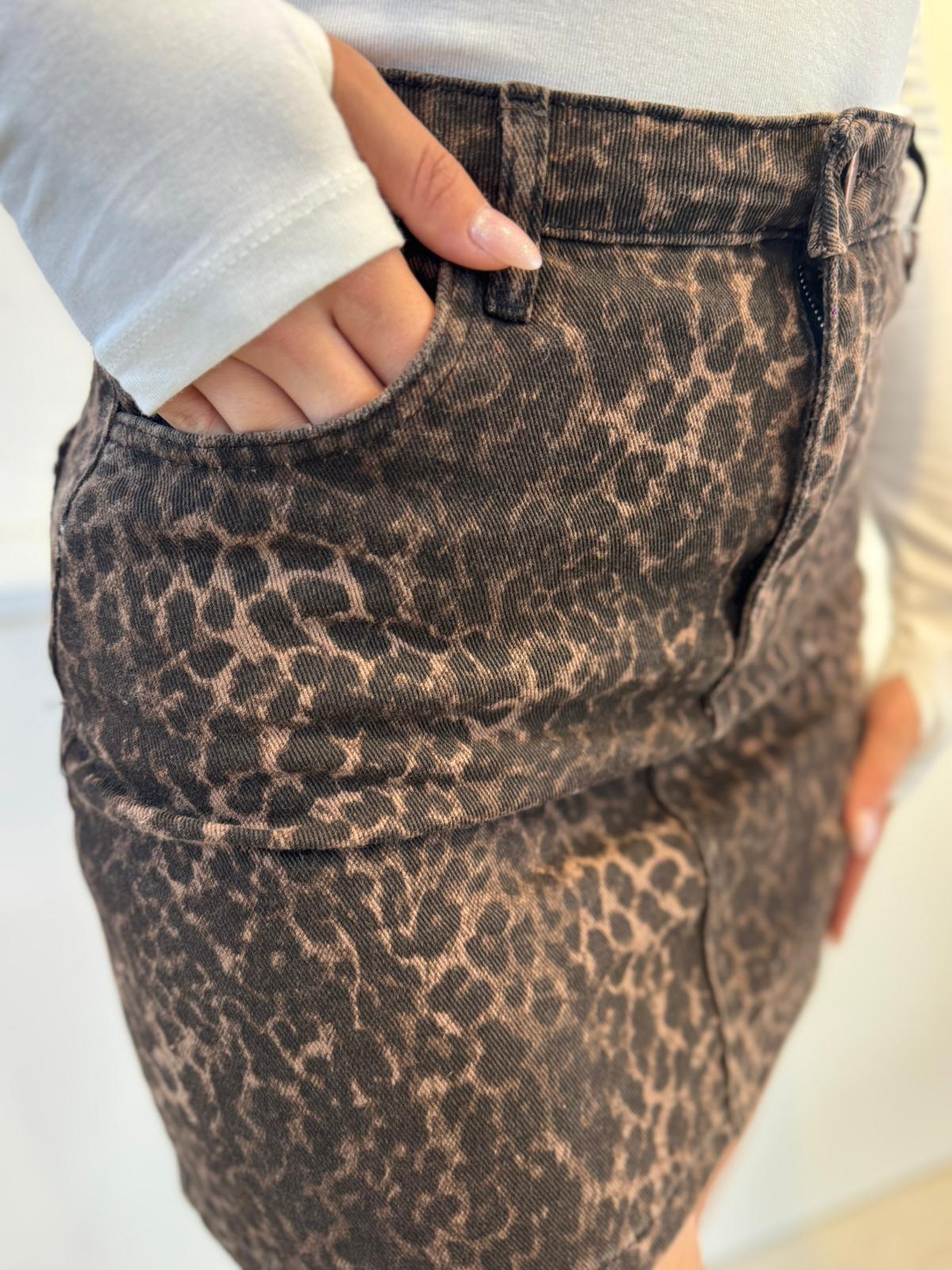 LEOPAR DESENLİ YUMUŞAK JEAN ETEK