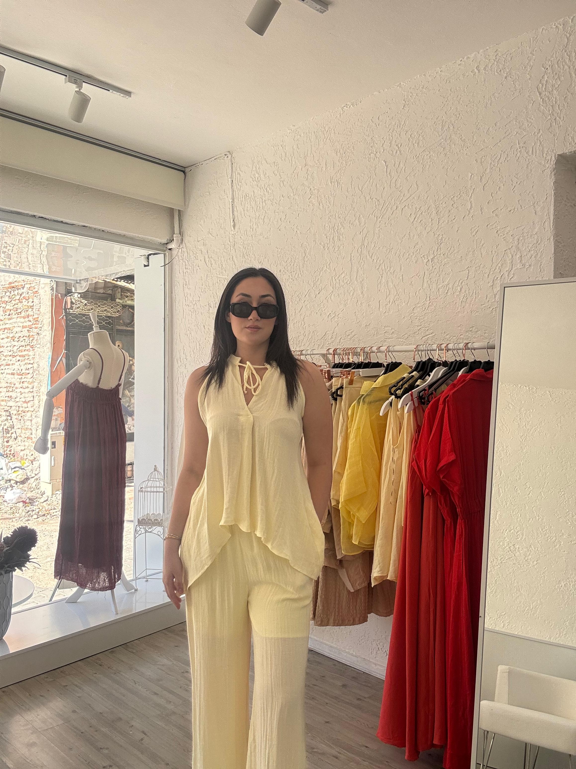 SARI PREMİUM  BLUZ PANTOLON TAKIM 