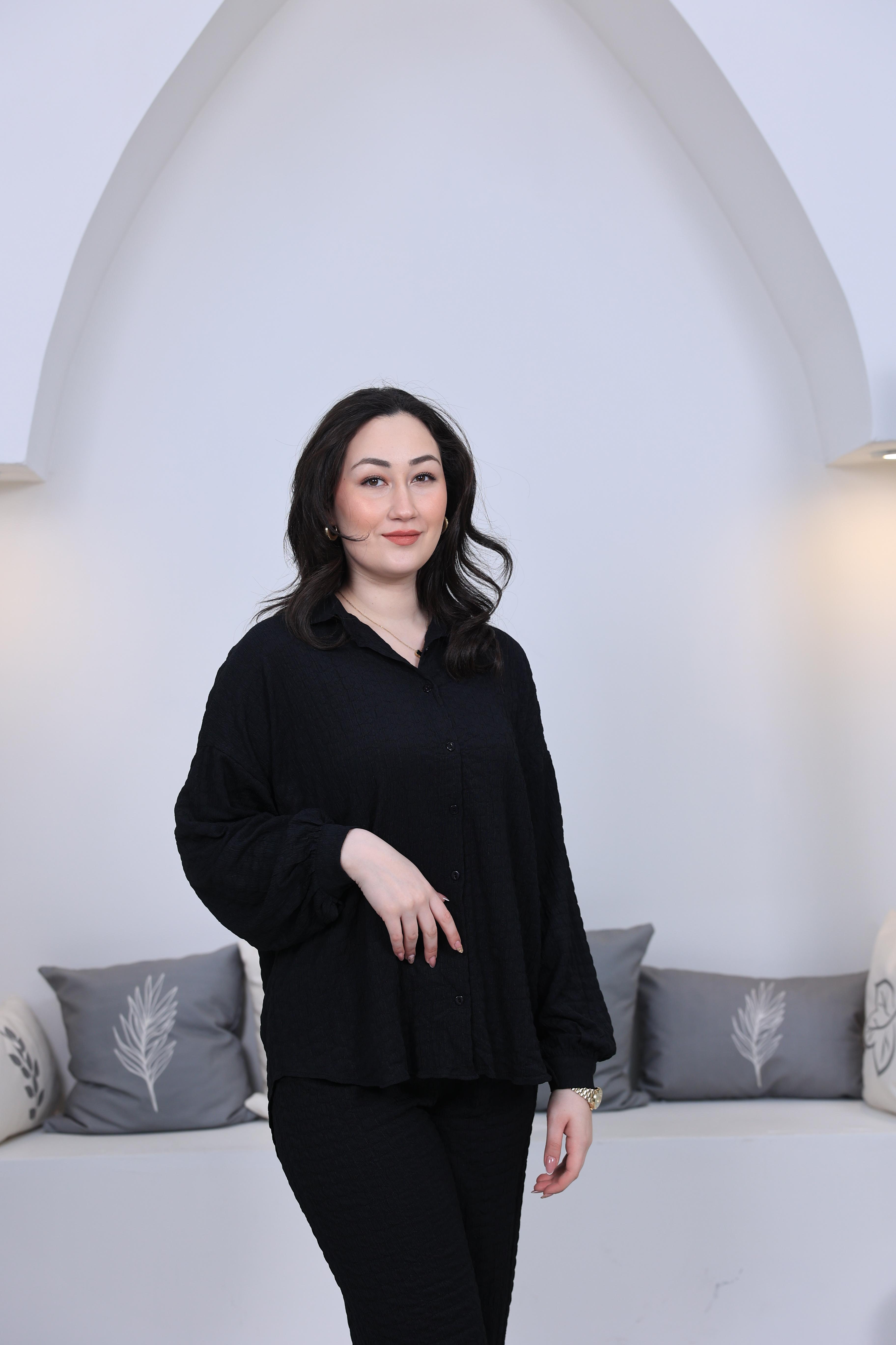 Bürümcüklü Gömlek Pantolon Takım Siyah 