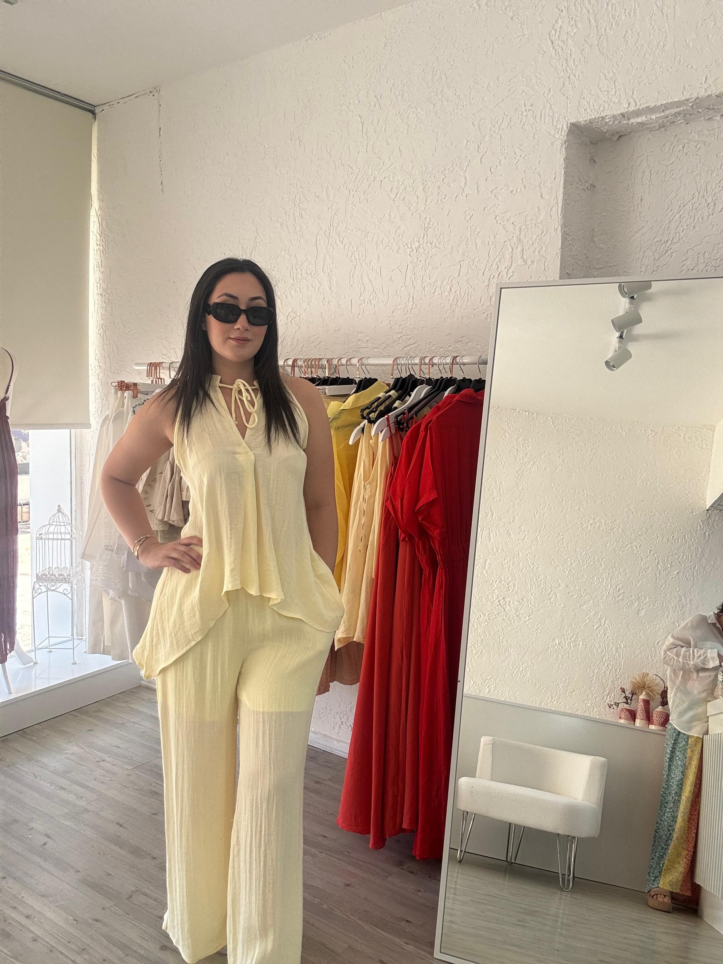 SARI PREMİUM  BLUZ PANTOLON TAKIM 