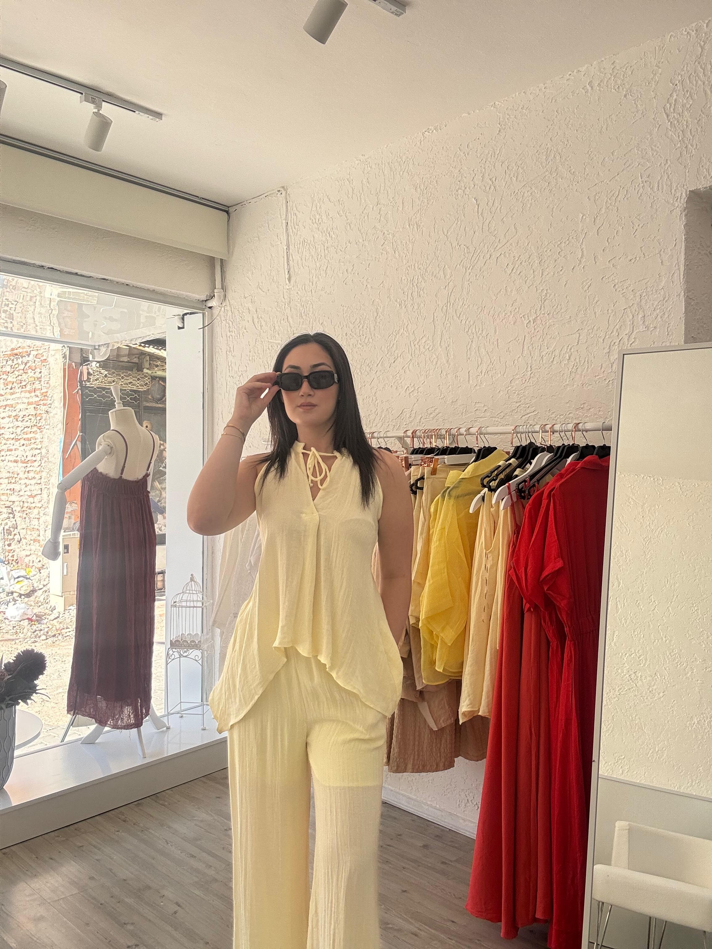 SARI PREMİUM  BLUZ PANTOLON TAKIM 