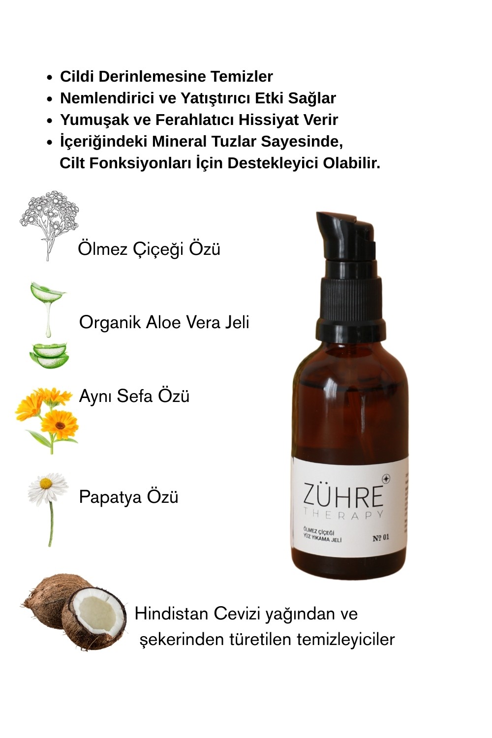 Yüz Yıkama Jeli SEYAHAT BOY 50 ML | Ölmez Çiçeği, Aloe Vera & Vitamin Destekli - Zühre Therapy 
