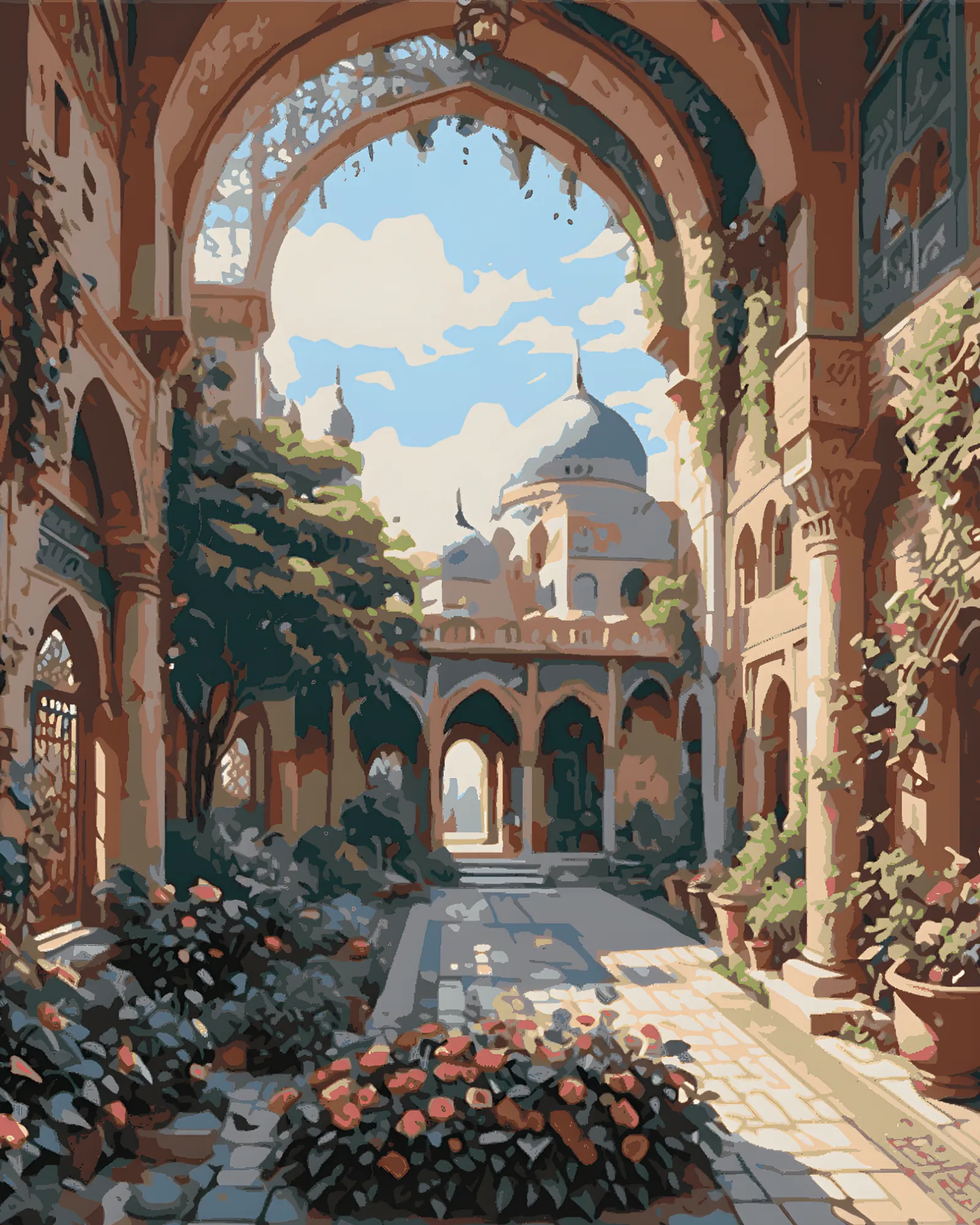 Sayılarla Boyama Seti Kasnağa Gerili İslami Eserler: Sarayın Bahçesi