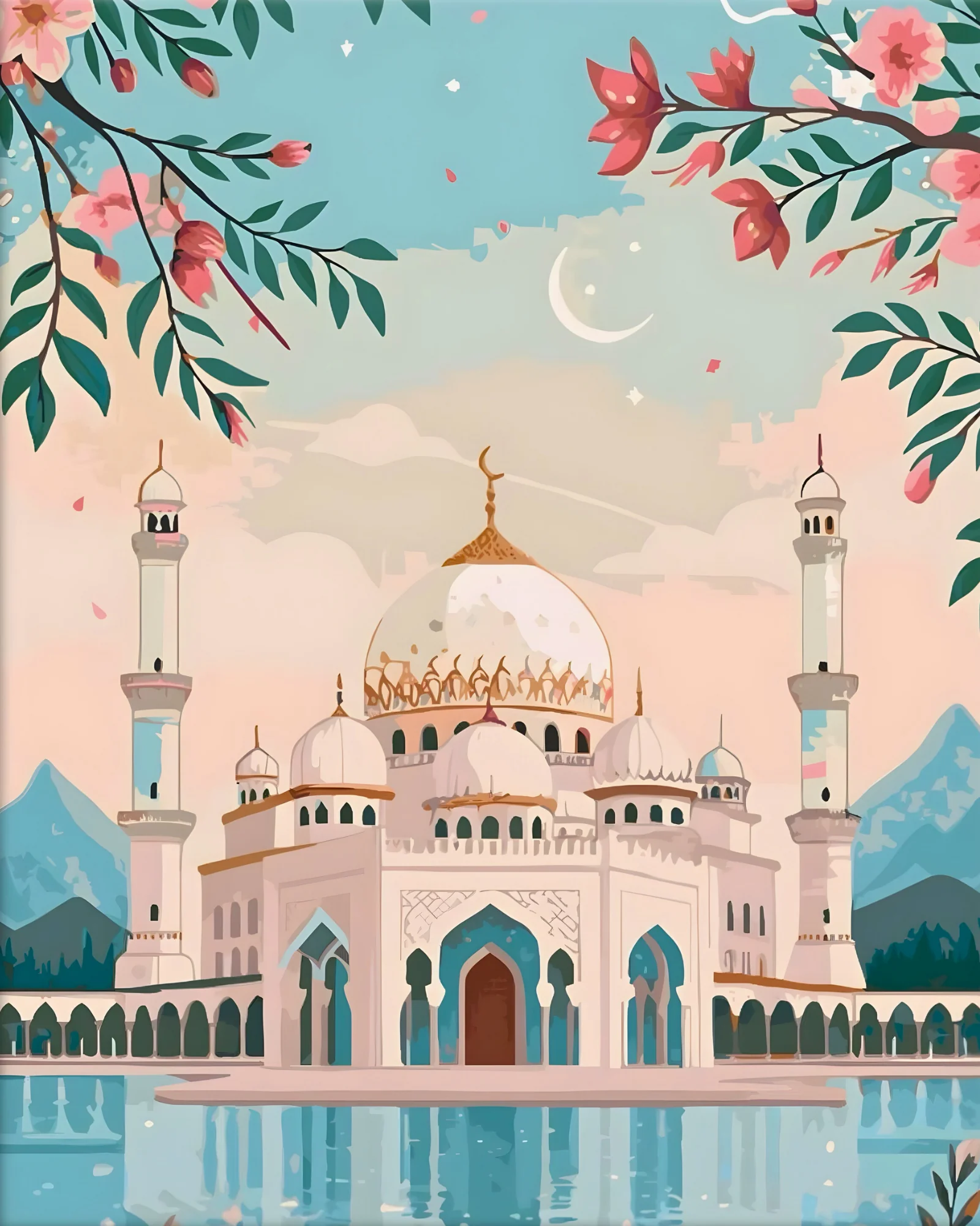 Sayılarla Boyama Seti Kasnağa Gerili İslami Mescid'in Çiçekleri