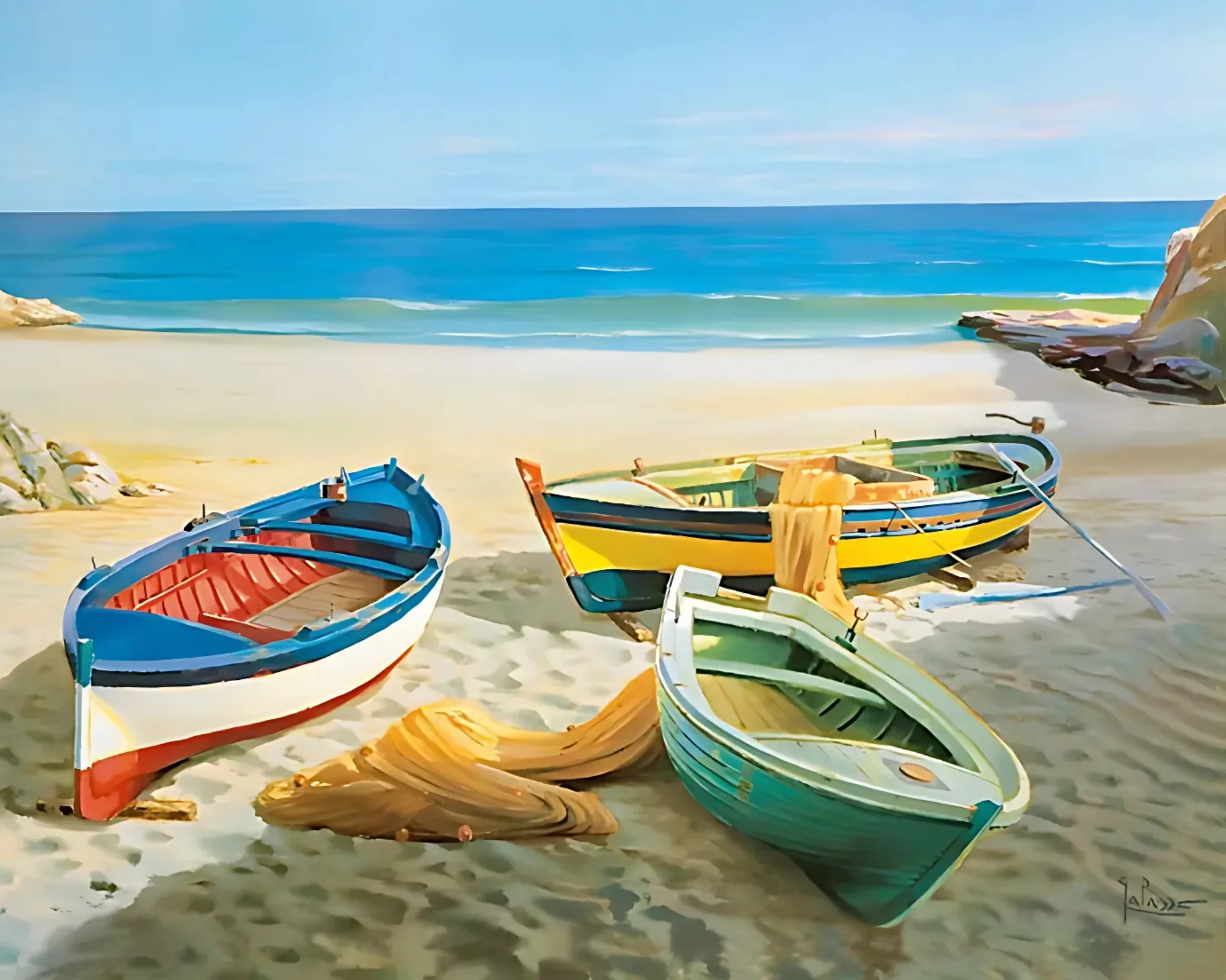 Sayılarla Boyama Hobi Seti Renkli Baskılı: Sahildeki Tekneler