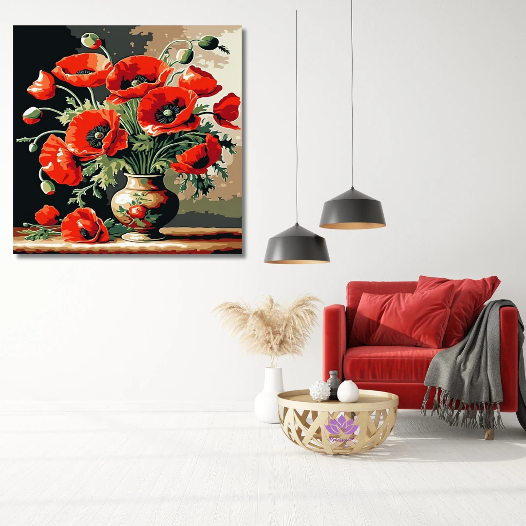 Renkli Baskılı Sayılarla Boyama Hobi Seti:  Vazodaki Gelincik 3