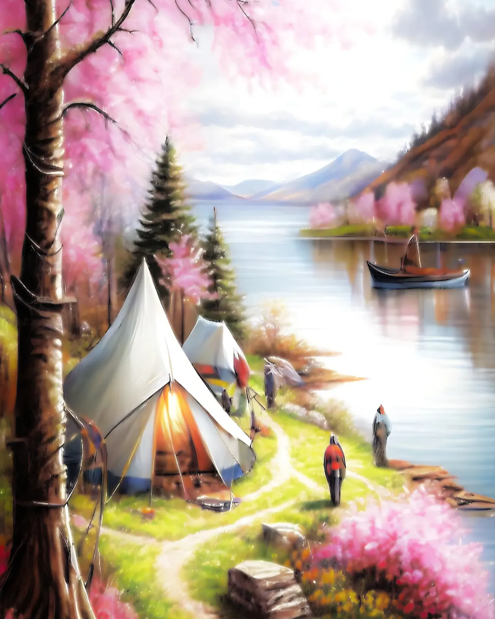 Renkli Baskılı Sayılarla Boyama Hobi Seti:  Pembe Manzara