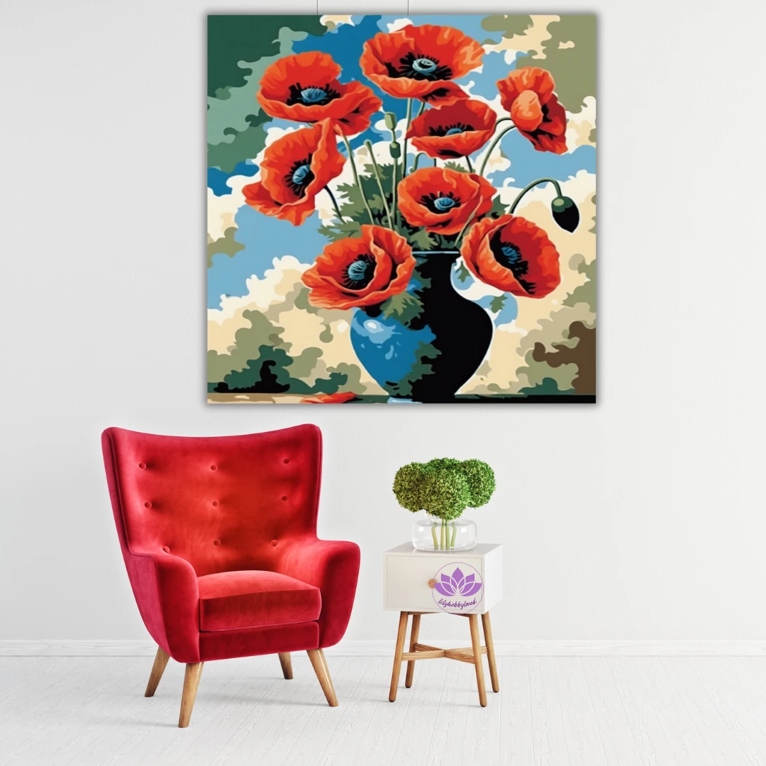 Renkli Baskılı Sayılarla Boyama Hobi Seti:  Vazodaki Gelincik