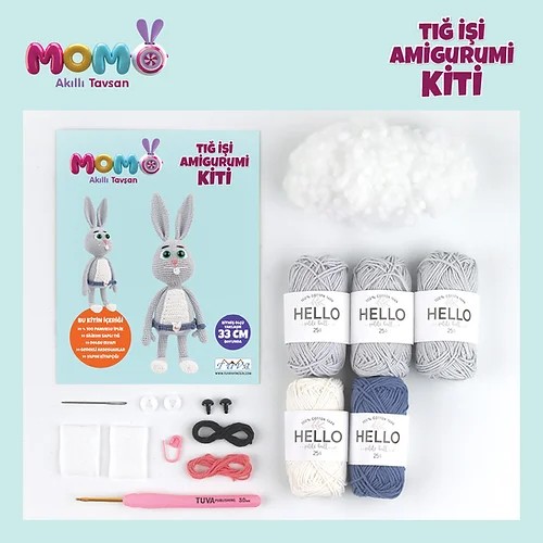 Amigurumi Seti, Akıllı Tavşan Momo, Amigurumi Oyuncak LAK12