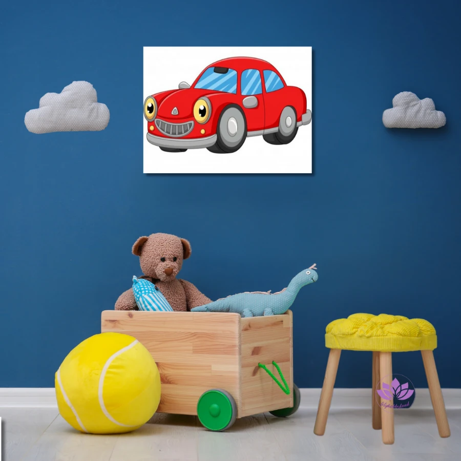 Çocuklar için Renkli Baskılı Sayılarla Boyama Hobi Seti: Kırmızı Araba