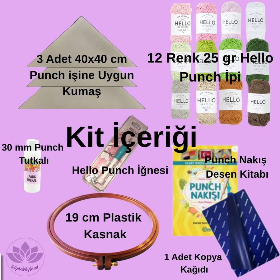 Punch Nakış Başlangıç Seti – 12 Renk İplikli, Kumaşlı, Kasnaklı, İğneli Tam Set (Yeni Başlayanlar İçin)