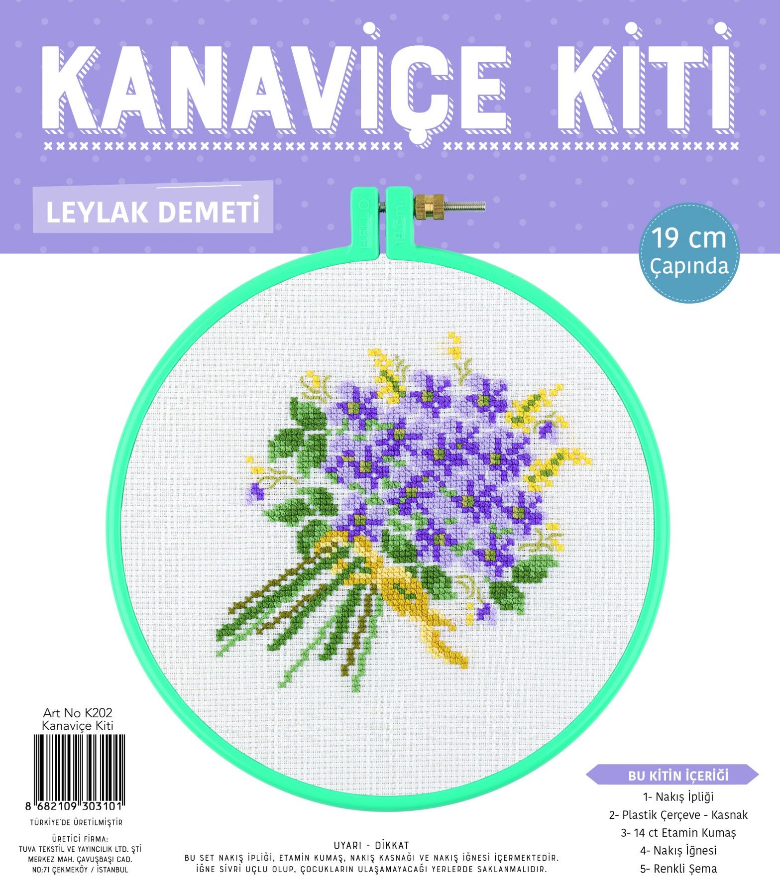 Kanaviçe Etamin Kiti, Kasnaklı 19 cm: Leylak Demeti