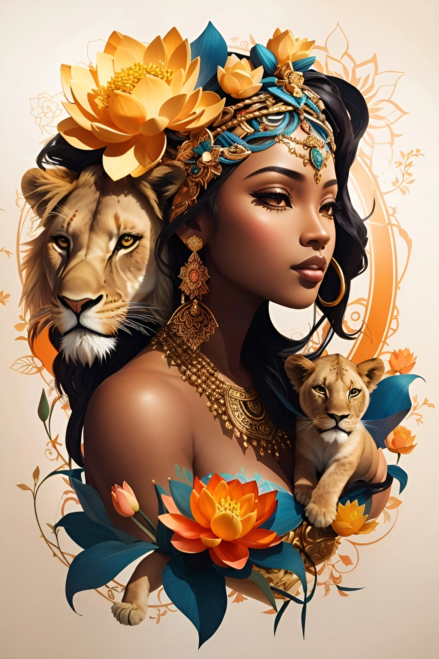 Renkli Baskılı Sayılarla Boyama Hobi Seti: Aslanlı Kadın