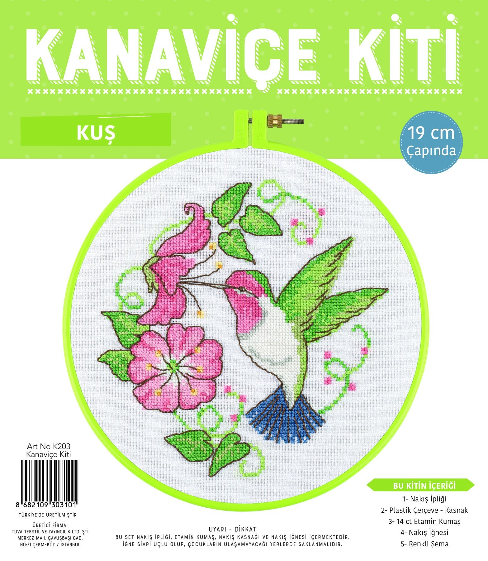 Kanaviçe Etamin Kiti, Kasnaklı 19 cm: Kuş